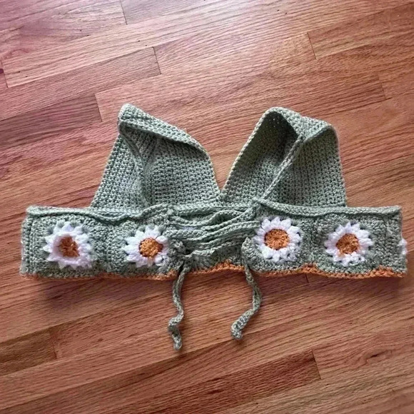 Women's boho summer Music festival Crochet Daisy Crop Top Adjustable Size - Picture 4 of 6
